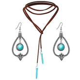 Long Suede Necklace + Vintage Turquoise Dangle Earrings for Women