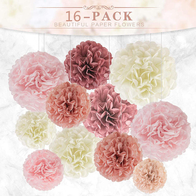 16-piece Party Decoration Kit Hanging Tissue Paper Pom Poms for Weddings and Other Special Occasions