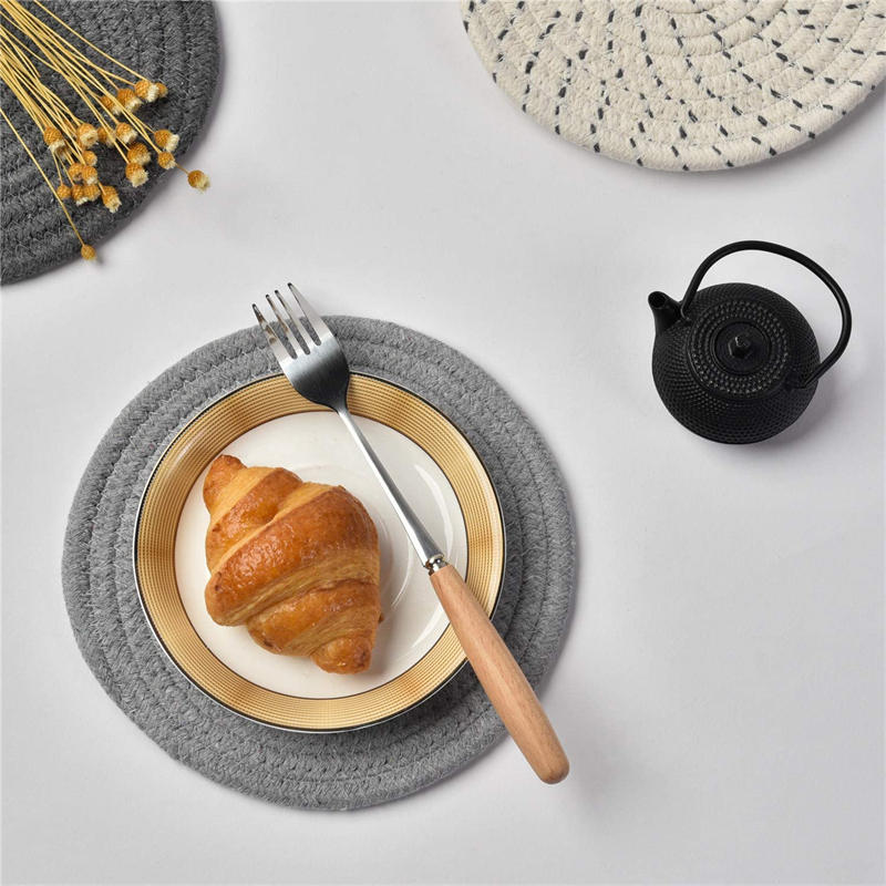 3 Pcs Potholders Colorful Cotton Thread Weave Stylish Coasters Heat Insulation Table Mat by Diameter 18CM-Grey