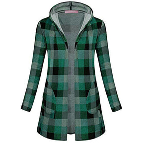 Womens Long Sleeve Draped Cardigan Hooded Cardigan with Side Pockets-Green