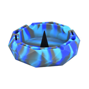 Geometric Silicone Ashtray Eco-Friendly Portable Unbreakable Tabletop Tray for Cigarettes Cigar -Blue+Gray