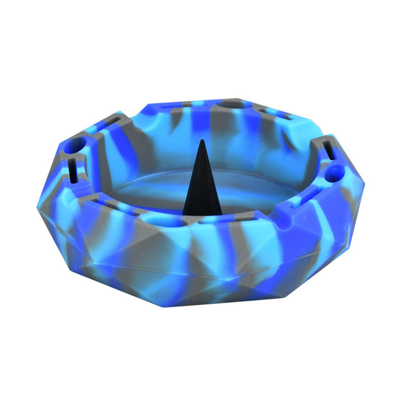 Geometric Silicone Ashtray Eco-Friendly Portable Unbreakable Tabletop Tray for Cigarettes Cigar -Blue+Gray