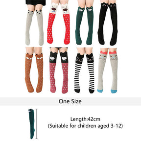 8 Pcs Cartoon Animal Girls Knee High Socks Cotton Mid Calf Long Boot Socks