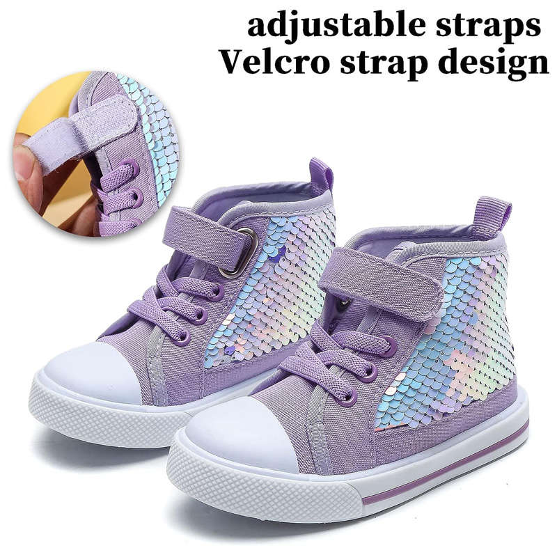 High Top Sneakers for Toddler Girls with Color Change Sequins-Purple
