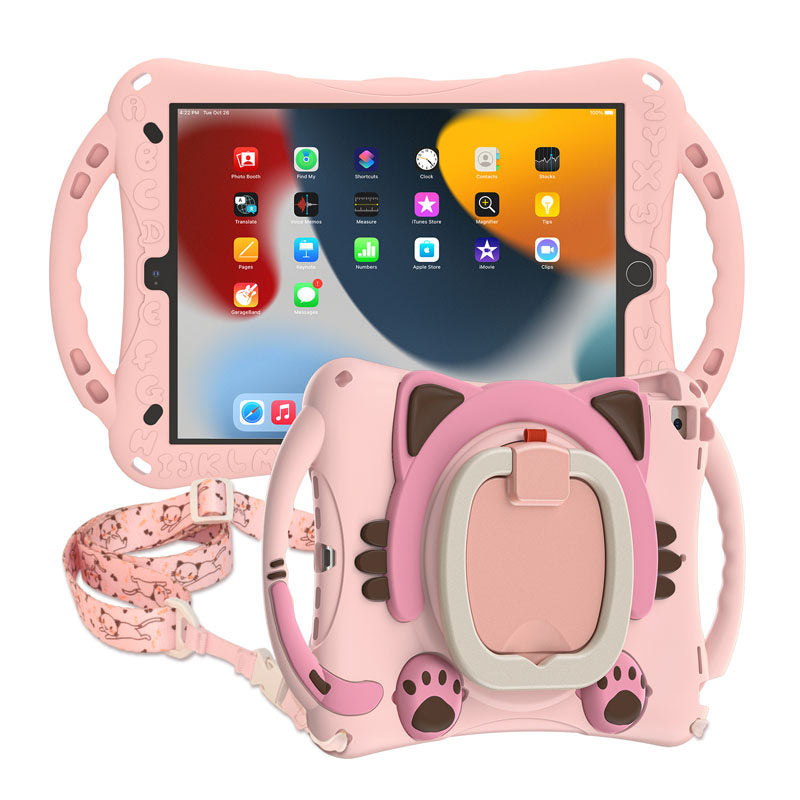 CatB Silicone Case For iPad 10.2 Air10.5 Pro10.5 Shockproof Shoulder Strap Handle Stand-Pink