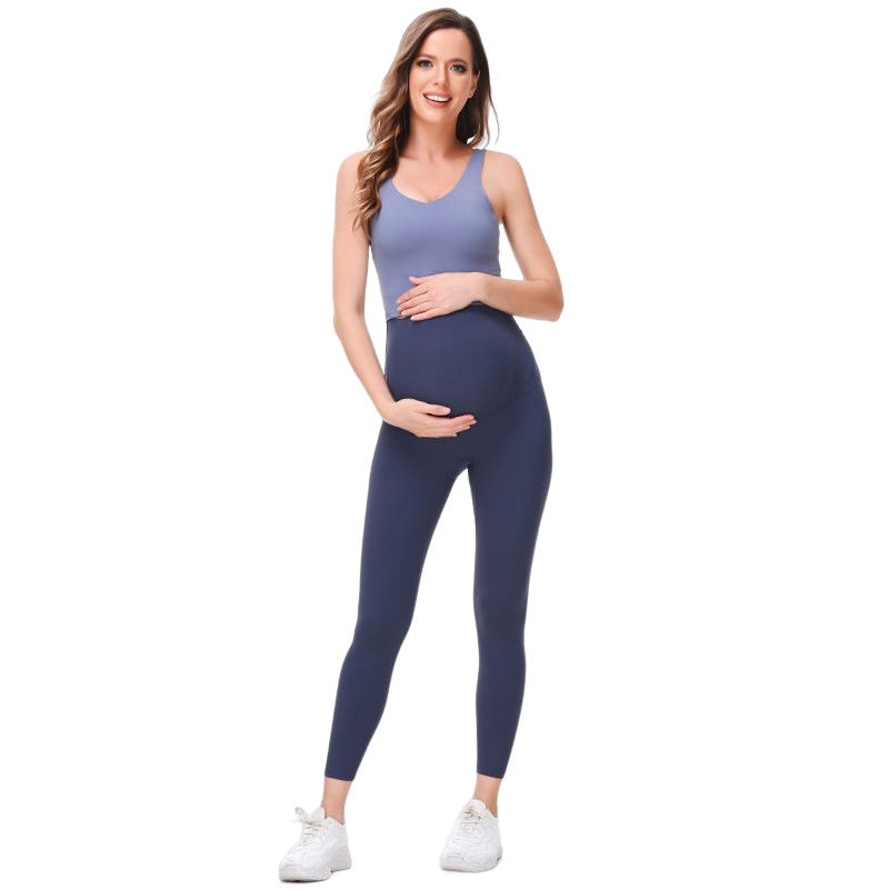 Maternity Leggings Over The Belly Stretch Breathable Yoga Tights-Blue