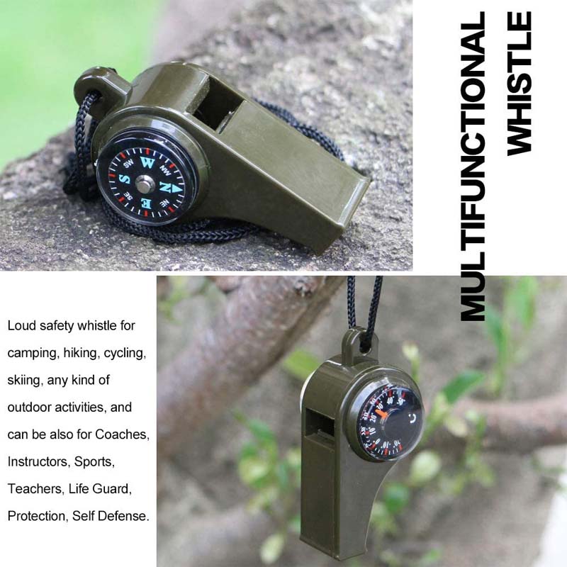 2 Pack Emergency Survival Whistle 3 in 1 Whistles with Compass and Thermometer