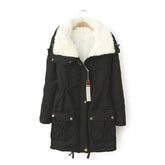 Women's Mid Length Winter Coat Thickened Warm Lamb Wool Lined Jacket-Black