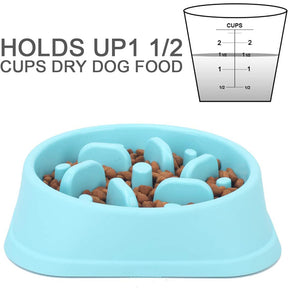 Dog Slow Feeder Non Slip Puzzle Bowl Anti-Gulping Pet Slower Food Feeding Dishes-Blue