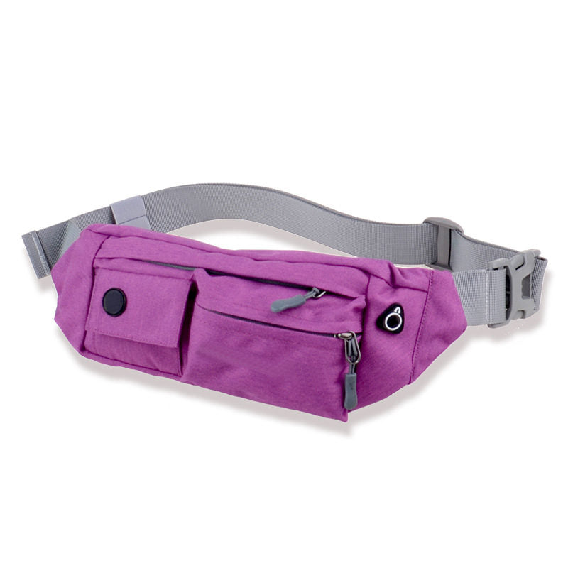 Canvas Waterproof Waist Pouch Bag with 4 Pockets for Running Traveling Hiking-Purple