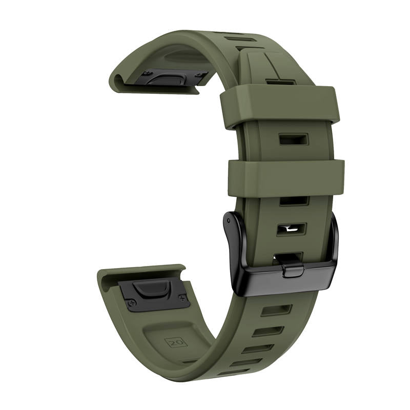 Silicone Replacement Band 20mm Quick Release Easy Fit For Garmin Fenix 5S/5S Plus/6S/6S Pro Smartwatch Black Steel Buckle-Army Green