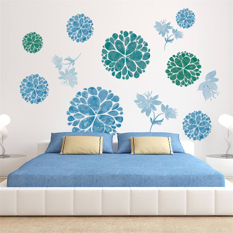 DIY Creative Blue Flowers Vines Decals Wall Stickers Home Removable Decor