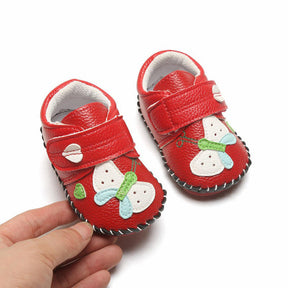 Baby Girls Pu Leather Walking Sneakers Toddler Rubber Cartoon Shoes-Red