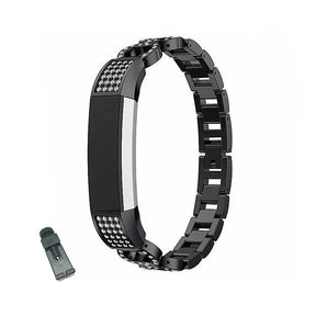 BZ Bling Stainless Steel Alta Watch Band Adjustable Wristband Replacement Watch Strap for Fitbit Alta/Alta HR For Women-Black