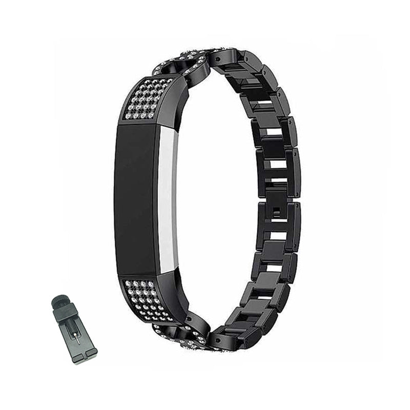 BZ Bling Stainless Steel Alta Watch Band Adjustable Wristband Replacement Watch Strap for Fitbit Alta/Alta HR For Women-Black