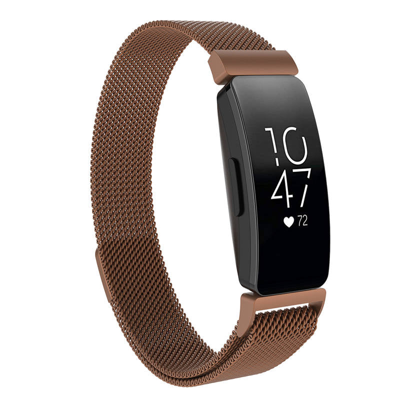 Stainless Steel Metal Replacement Strap Magnet Buckle For Fitbit Inspire HR-Coffee