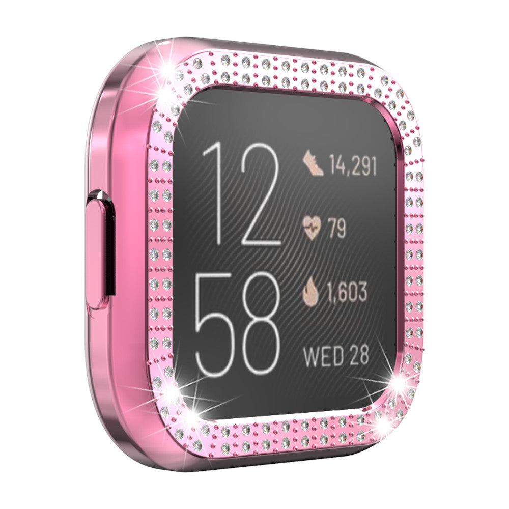 Hard PC Double Diamond Frame Protective Case For Fitbit Versa 2 - Pink