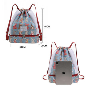 Womens Drawstring Bag Large Wet and Dry Separation Backpack-Elephant