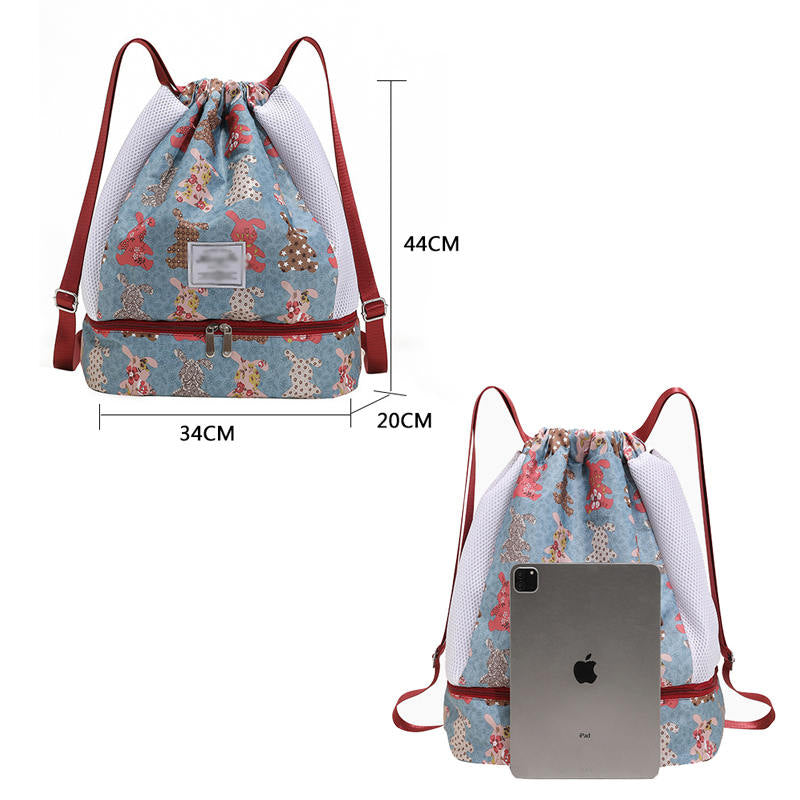 Womens Drawstring Bag Large Wet and Dry Separation Backpack-Elephant