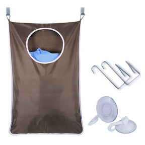 Hanging Laundry Hamper Bag with Free Adjustable Stainless Steel and Suction Cup Hooks - Coffee