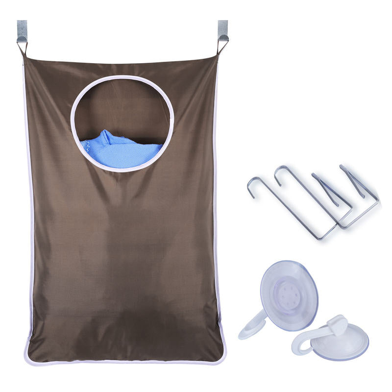 Hanging Laundry Hamper Bag with Free Adjustable Stainless Steel and Suction Cup Hooks - Coffee