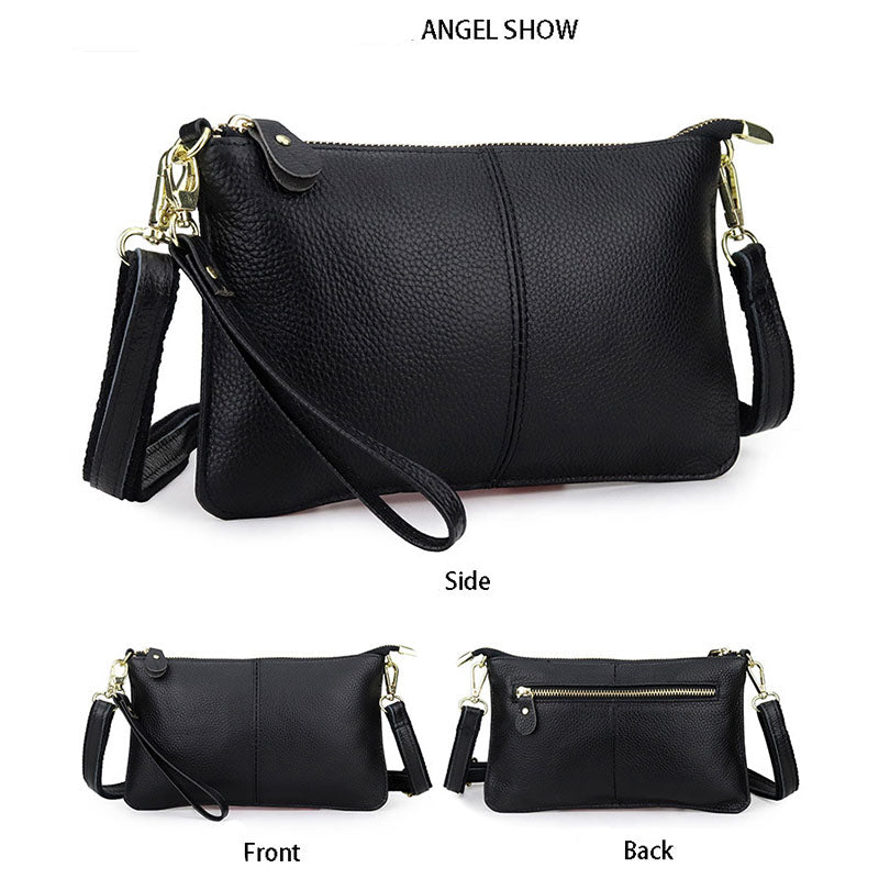 Leather Clutch Small Envelope Crossbody Bags for Women-Black