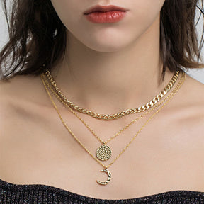 Sun and Moon Pendant Multilayer Necklace For Womens-Gold