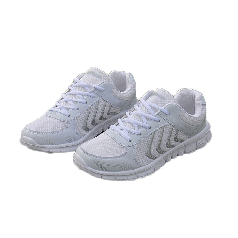 Womens Athletic Mesh Breathable Sneakers Lace Up Comfort Shoes-White