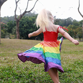 Baby Girls Rainbow Dress Toddler Princess Sleeveless Summer Dress Beach Tutu-Red
