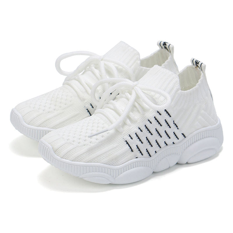 Girls and Boys Sneakers Cotton Mesh Breathable Shoes Outdoor-White