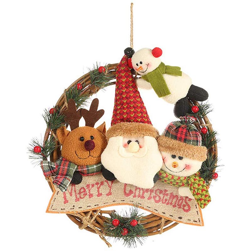 Christmas Wreath Rattan Garland for Door Decorations Pendant for Xmas Tree Festival Decoration-Merry Christmas