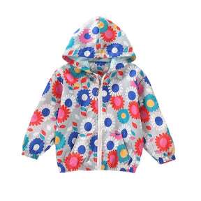 Girls Rain Jackets Lightweight Hooded Cotton Raincoats Windbreakers for Kids-GreySunFlower