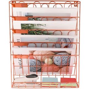 Hanging File Organizer6 Tier Wall Mount Document Letter Tray File Organizer for Home and Office -Rose Gold