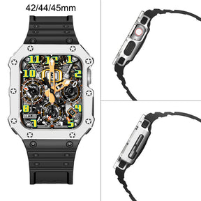 Sport Rugged Watchbands with Bumper Case Compatible for Apple Watch-Silver Black