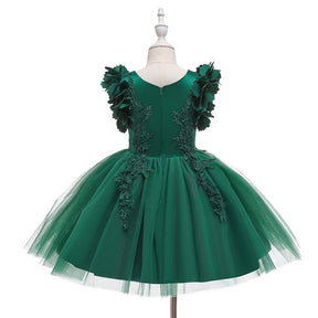 Princess Flower Girl Lace Dress Pageant Kids Christmas Party Dresses-Dark Green