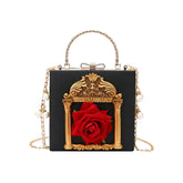 Womens Embossed Clutch Evening Bag Bowknot Snaps Crossbody Purse-Black