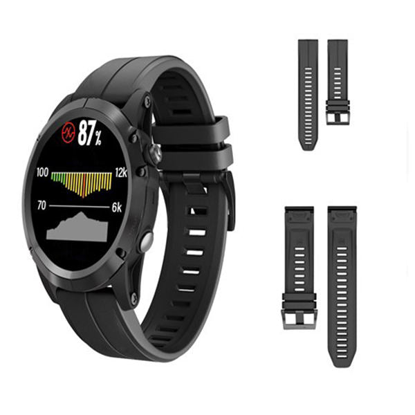 22mm 26mm Sport Silicone Watchband For Garmin Fenix  5Plus/5X Plus Easy Fit Quick Release Starp Black Steel Buckle-Black