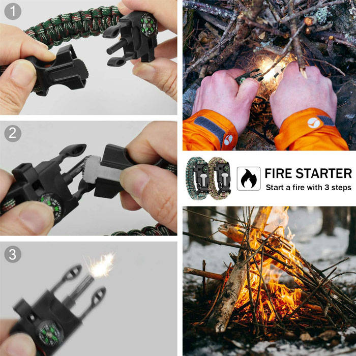 2Packs Hiking Gear Traveling Camping Gear Kit Bracelet Adjustable-C