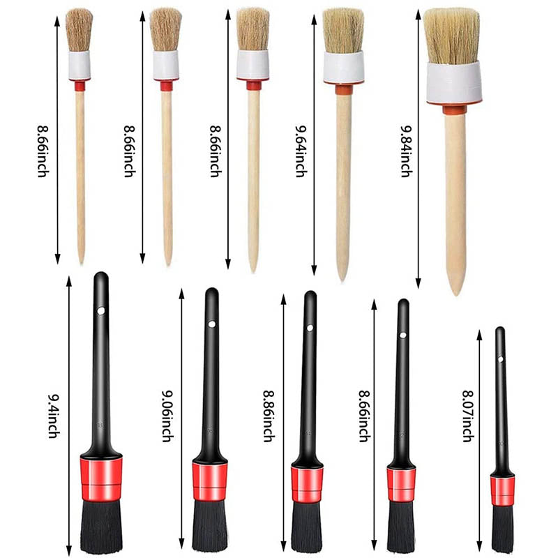 10Pcs Car Detailing Brush Set Boars Hair Detailing Brushes for Cleaning Wheels Interior Exterior Leather