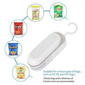 2Packs Portable Mini 2 in 1 Heat Seal and Cutter Mini Food Sealer For Plastic Bags Food Storage-White