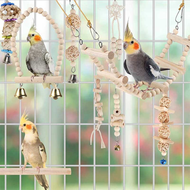 9Pcs Parrot Swing Toys Standing Perch Hammock Bird Cage Toys