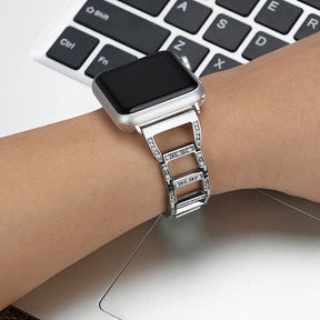 Stylish Diamond Metal Watch Band For Apple Watch SE/6/5/4/3/2/1(Silver)