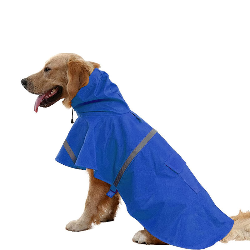 Dog Raincoats Hooded Adjustable Waterproof with Reflective Strip Poncho-Blue