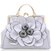 Womens Rose Flower Evening Clutches Formal Party Totes Shoulder Bag-LightGrey