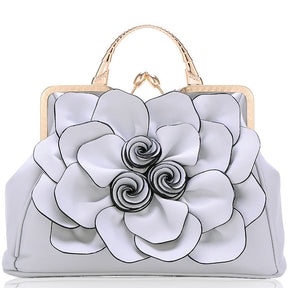 Womens Rose Flower Evening Clutches Formal Party Totes Shoulder Bag-LightGrey