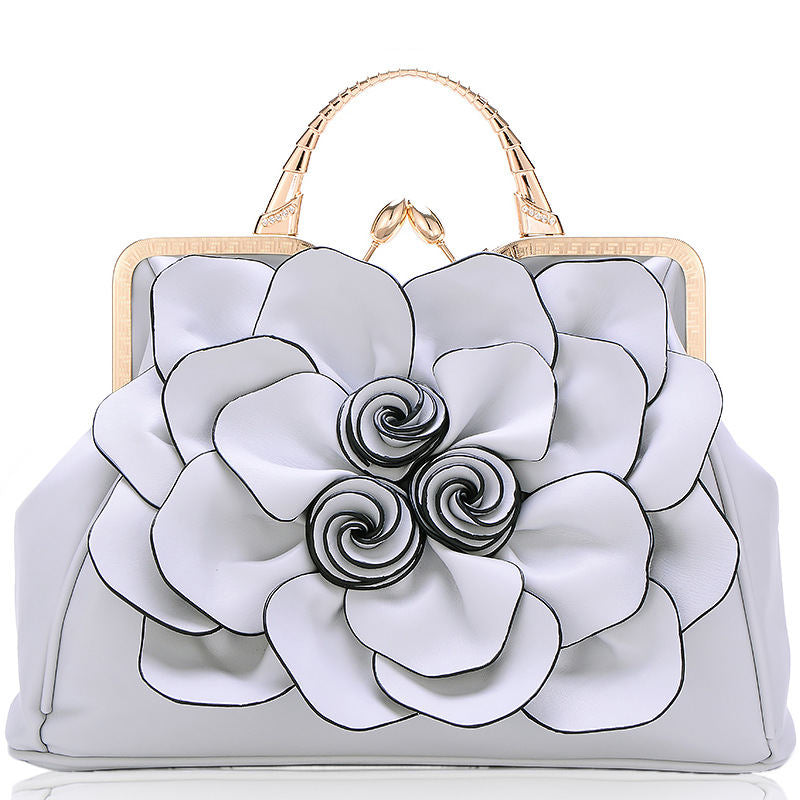 Womens Rose Flower Evening Clutches Formal Party Totes Shoulder Bag-LightGrey