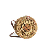 Womens Round Crossbody Rattan Bag Boho Braided Handbag-1