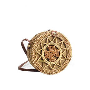 Womens Round Crossbody Rattan Bag Boho Braided Handbag-1