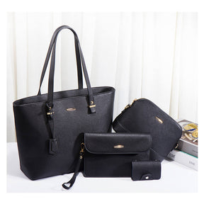 Women Retro Large Capacity Four-piece Sets Handbags Shoulder Bags Tote-Black