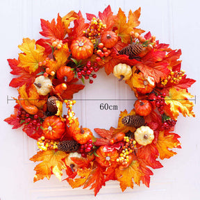 18in Artificial Maple Leaf Wreath with Pumpkin Pine and Berry Fall Home Decoration